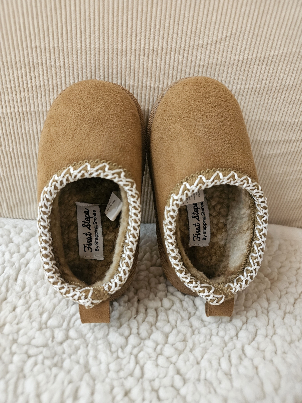 First Steps Kids Tan Slip-On Cozy Slippers